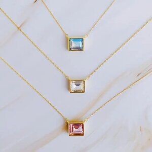 Elena Square Pendant Necklace - Choose Your Color - Pink Clear or Blue